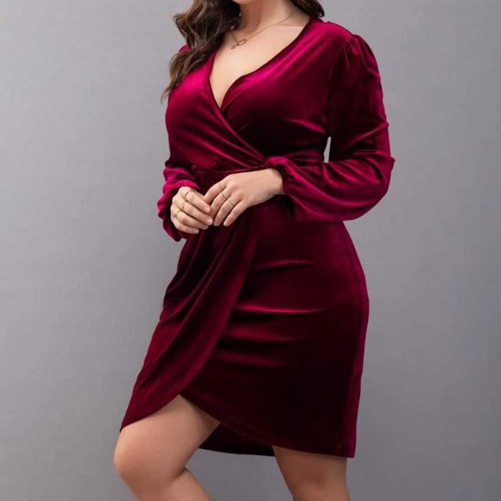 Glamorous burgundy velvet wrap dress